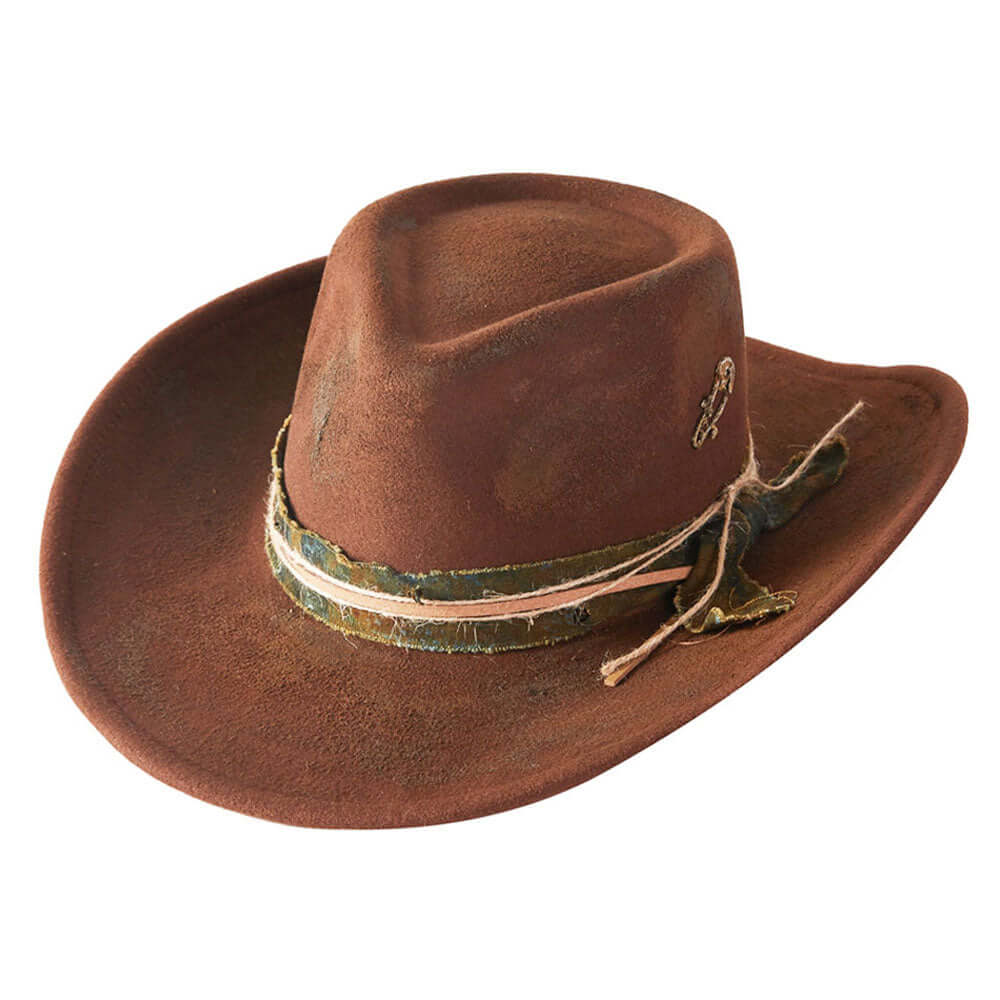 Vintage Inspired Distressed Fabric Suede Band Rustic Cowgirl Western Fedora Hat
