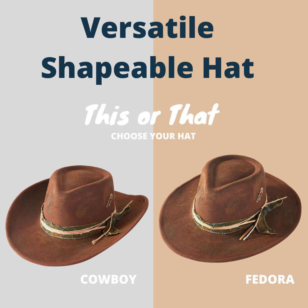 Vintage Inspired Distressed Fabric Suede Band Rustic Cowgirl Western Fedora Hat