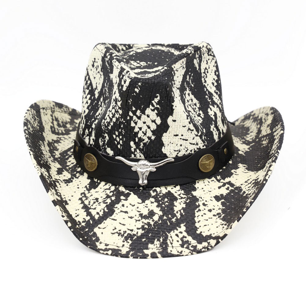 Steer Head Accent Snake Print Western Cowboy Hat M H W ACCESSORIES LLC Steer Head Accent Snake Print Western Cowboy Hat