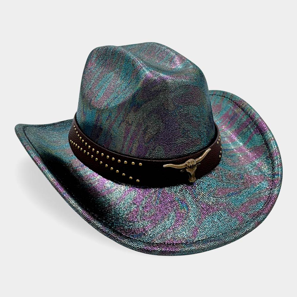 Steer Head Studded Faux Leather Multi Band Western Cowboy Hat M H W ACCESSORIES LLC Steer Head Studded Faux Leather Multi Band Western Cowboy Hat