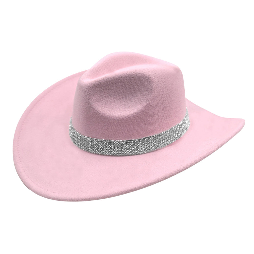 Rhinestone Studded Band Pink Western Cowboy Fedora Hat M H W ACCESSORIES LLC Rhinestone Studded Band Pink Western Cowboy Fedora Hat