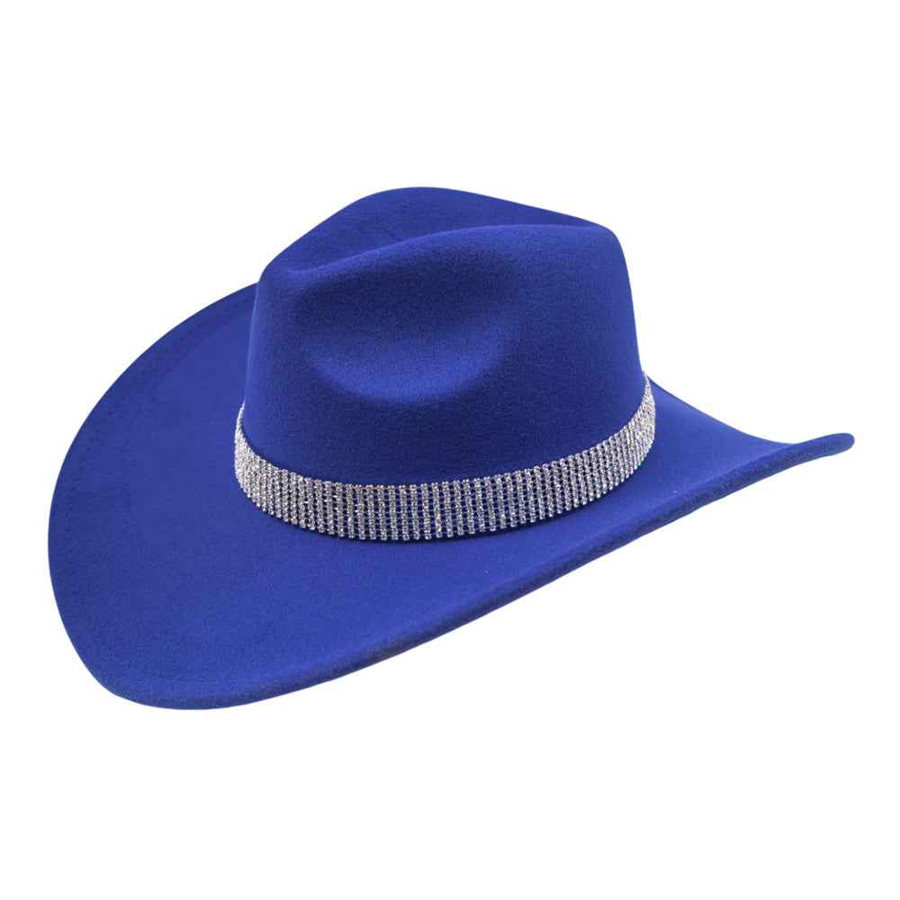 Rhinestone Studded Band Blue Western Cowboy Fedora Hat