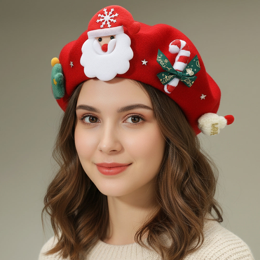 Christmas Decoration Red Fuzzy Beret Hat