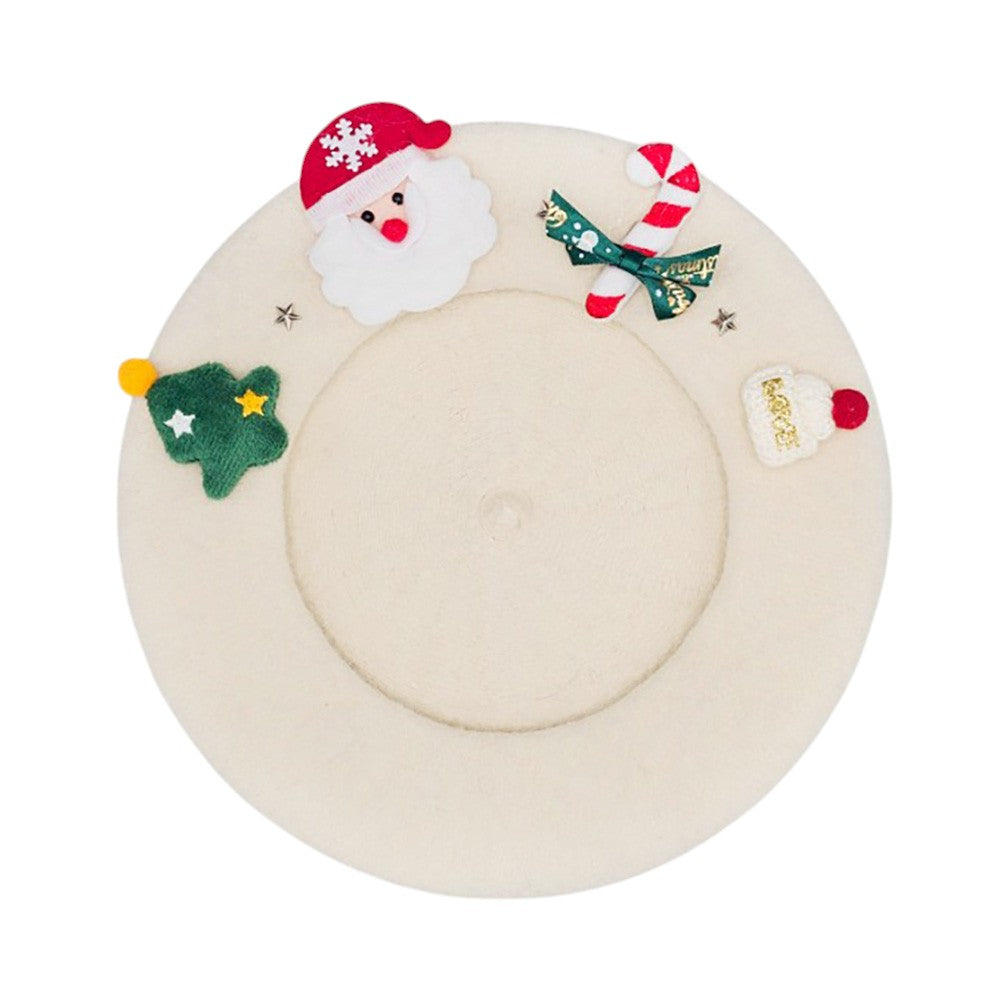 Christmas Decoration White Fuzzy Beret Hat