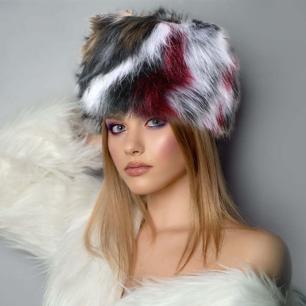 Multi Burgundy Color Faux Fur Bucket Hat - M H W ACCESSORIES LLC