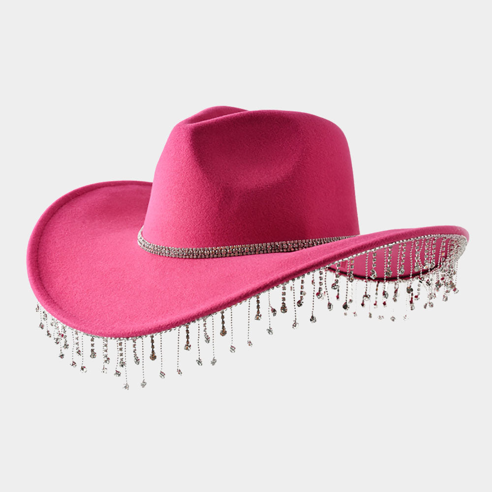 Khaki Rhinestone Embellished Band Pointed Rhinestone Stone Paved Fringe Around Cowboy Western Hat (Copy)