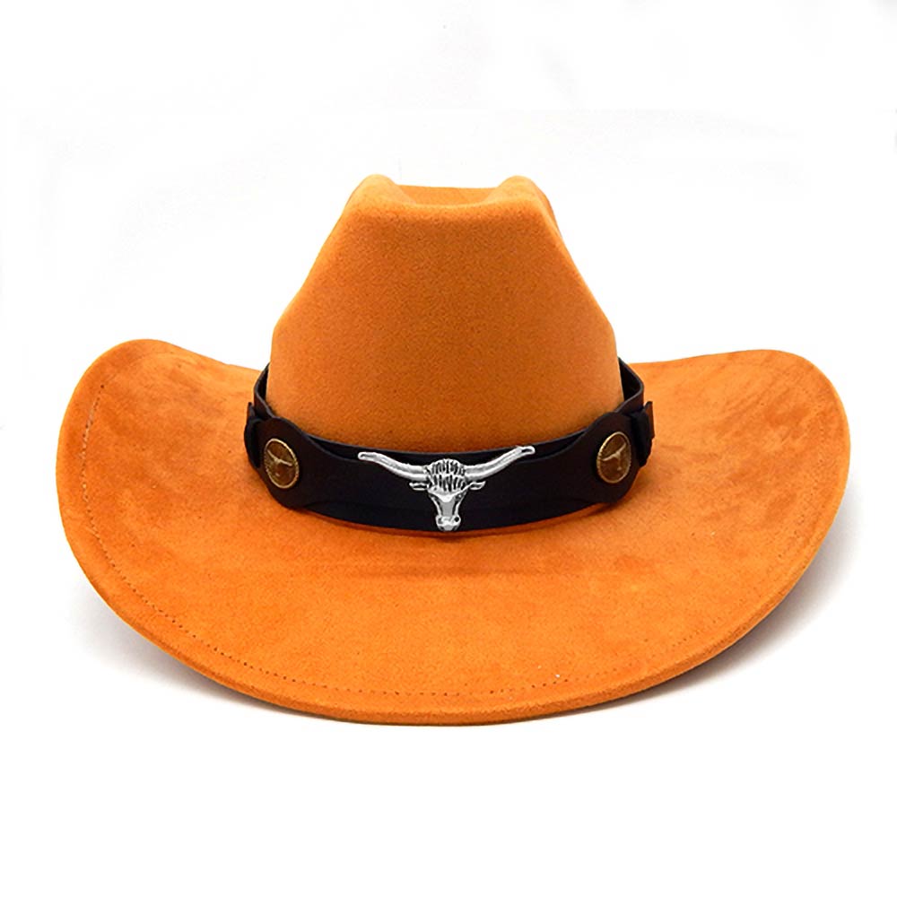 Steer Head Tan Faux Leather Band Western Cowboy Fedora Hat M H W ACCESSORIES LLC Steer Head Tan Faux Leather Band Western Cowboy Fedora Hat