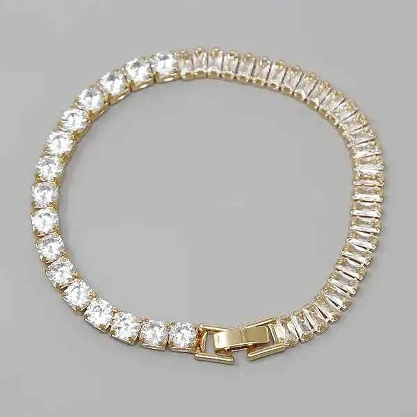 Emerald Cut & Round CZ Stone Gold Pave Statement Bracelet