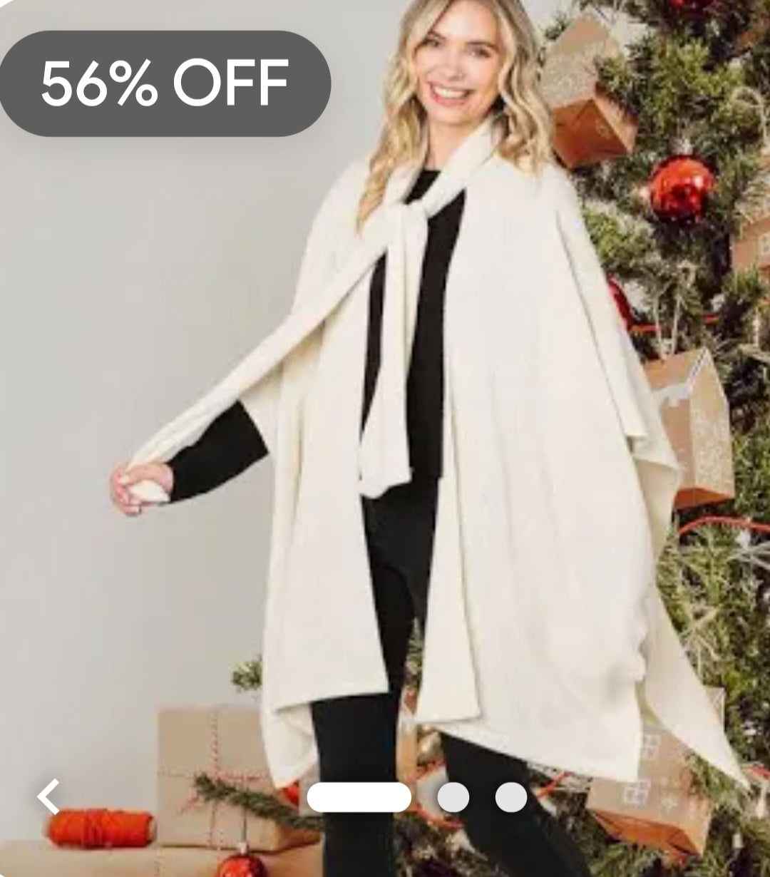 IVORY Attached Scarf Solid Cape Poncho with Neckline Tie