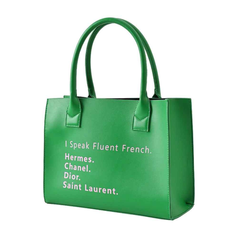 I Speak Fluent French Pink and Green Message Tote Bag Shoulder Bag