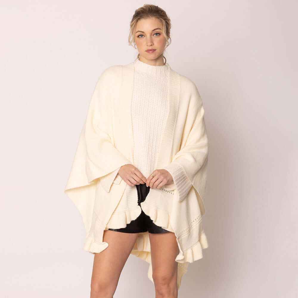Ivory Ruffle Hem Knit Ruana