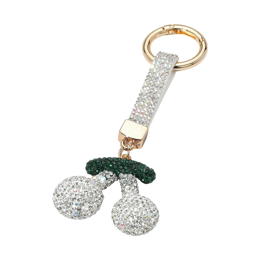 Bling Studded Silver Cherry Bag Charm / Keychain