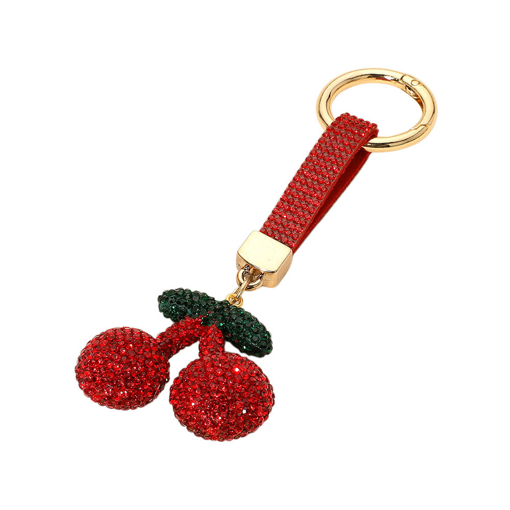 Bling Studded Red Cherry Bag Charm / Keychain