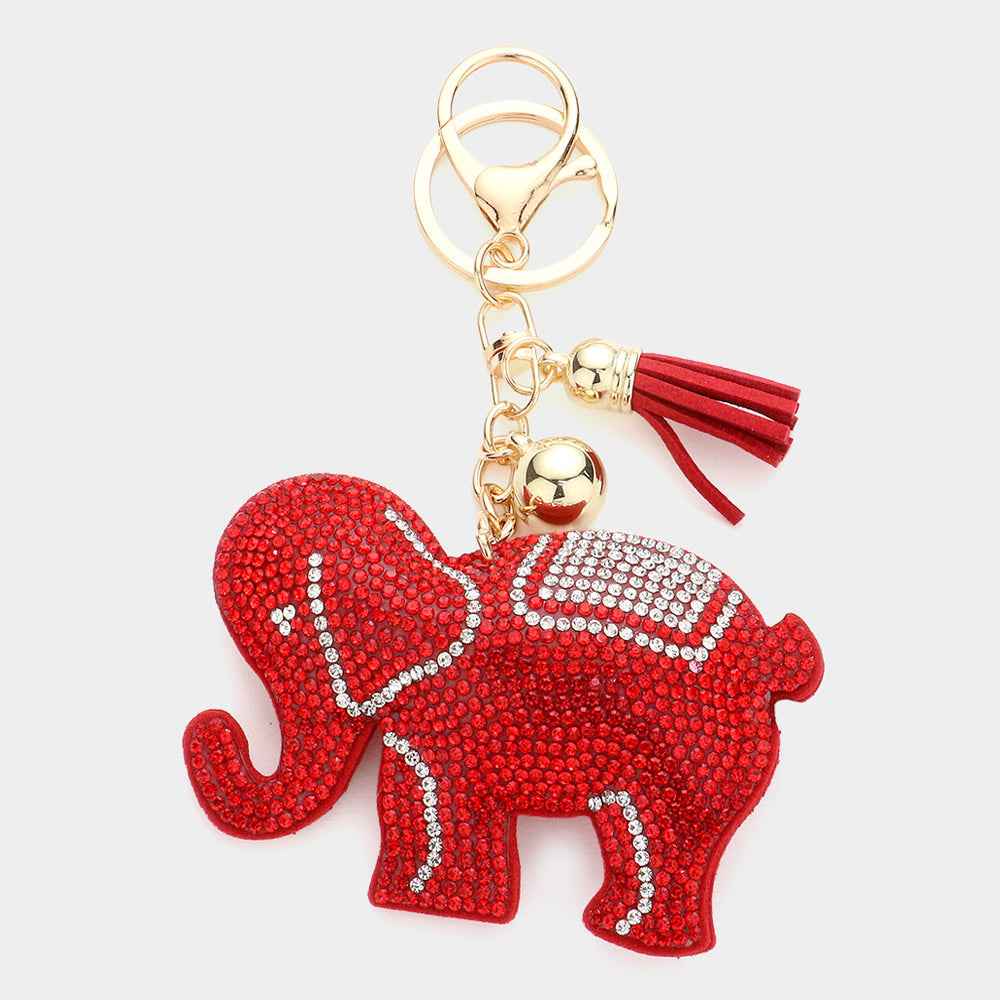 Red Bling Studded Elephant Tassel Keychain