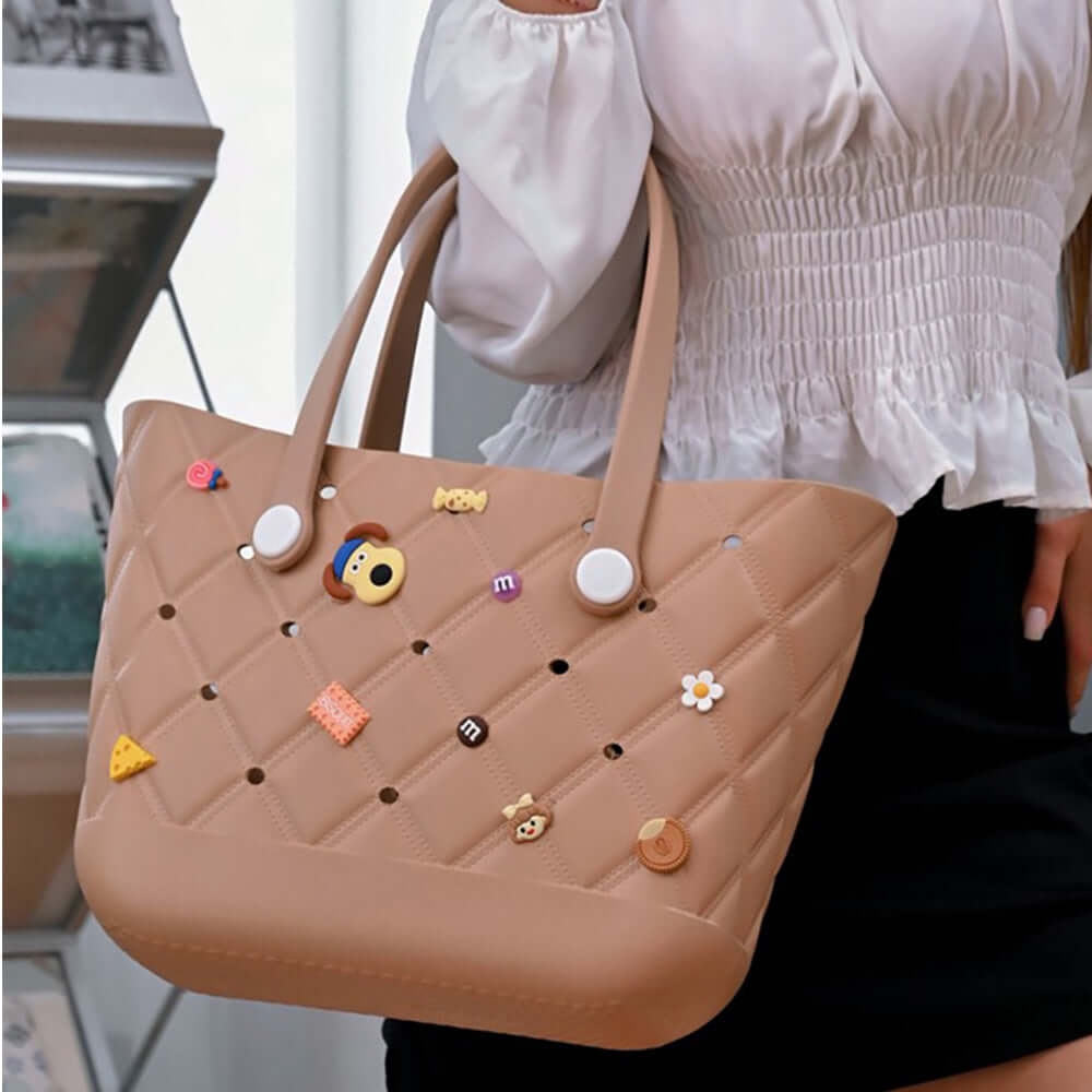 Khaki Trendy Silicone Personalized Charm Tote Bag - M H W ACCESSORIES LLC
