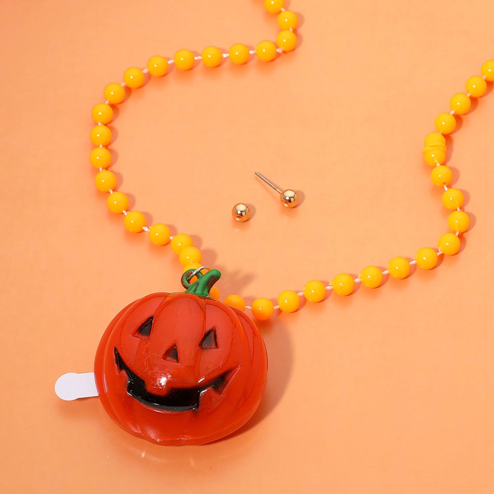 Light Up Halloween Jack O Lantern Pumpkin Pendant Beaded Long Necklace M H W ACCESSORIES LLC Light Up Halloween Jack O Lantern Pumpkin Pendant Beaded Long Necklace