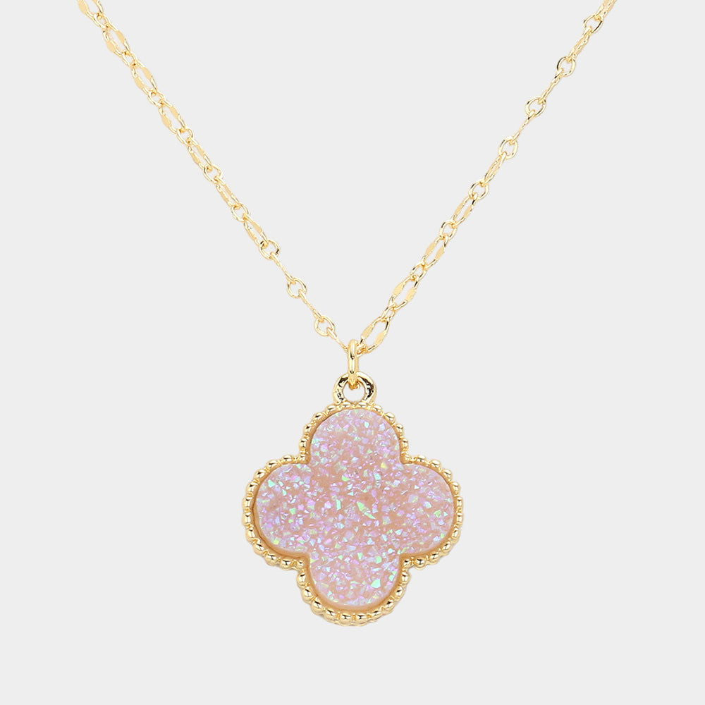 Lavender Druzy Quatrefoil Pendant Necklace - M H W ACCESSORIES LLC