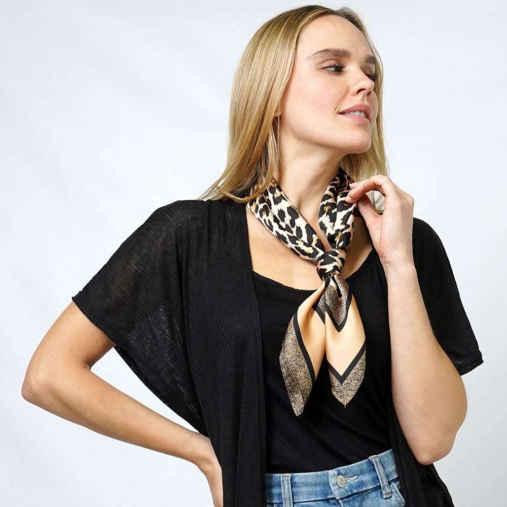 Leopard Print Satin Square Scarf for Women - M H W ACCESSORIES LLC