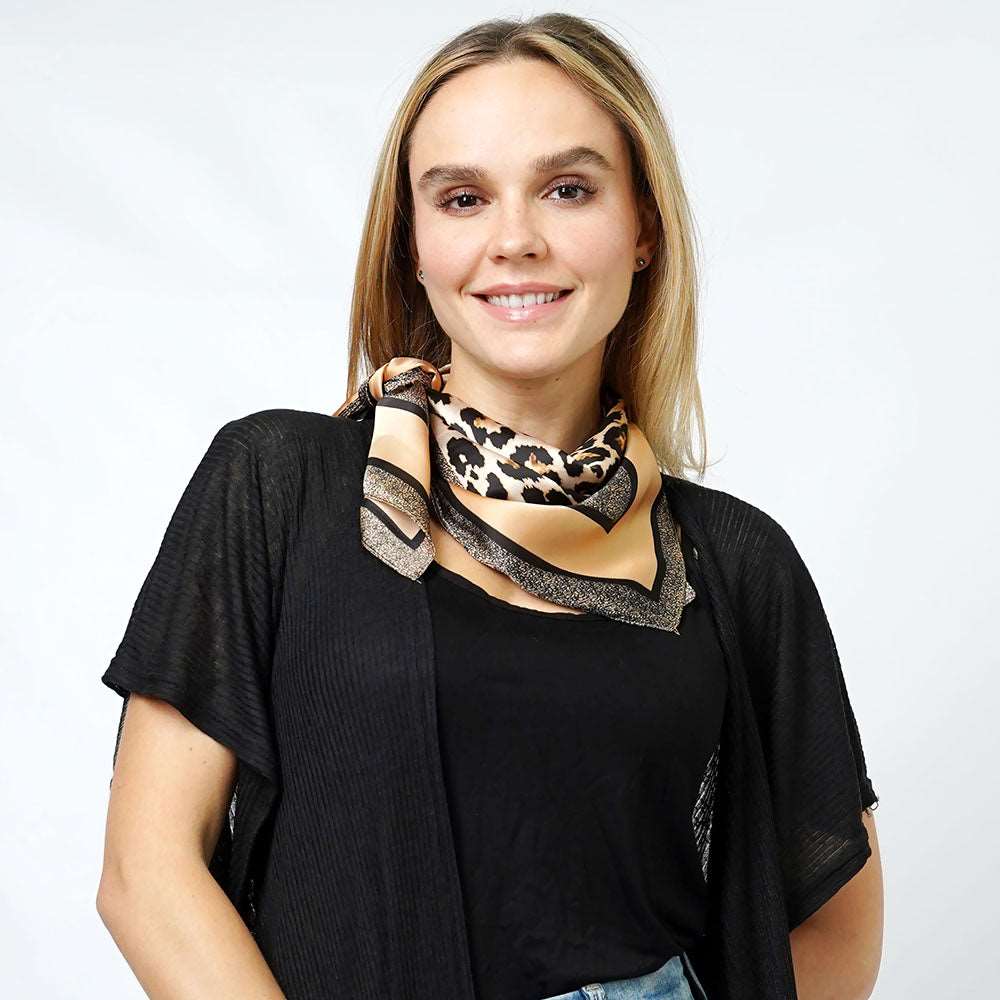 Leopard Print Satin Square Scarf for Women - M H W ACCESSORIES LLC