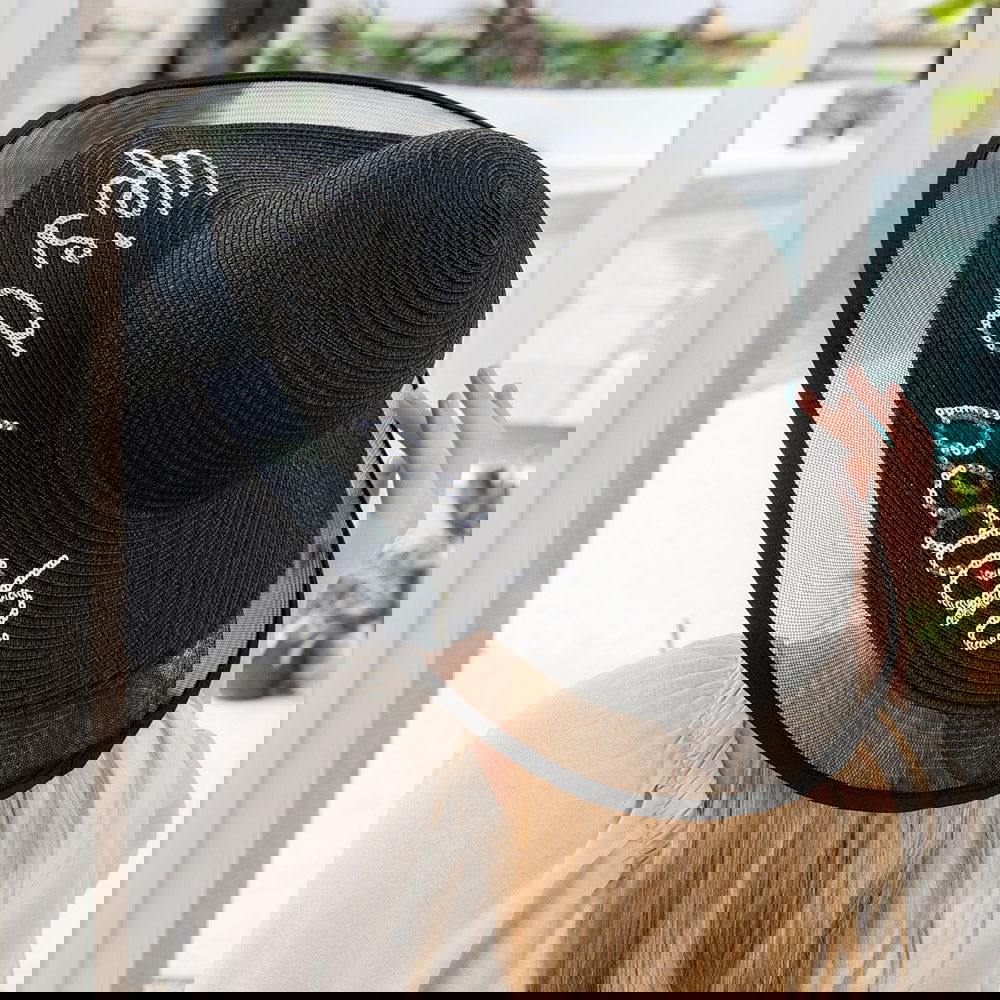 Life is a beach Black Mesh Brim Straw Sun Hat - M H W ACCESSORIES LLC
