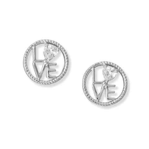 Love Cubic Zirconia Sterling Silver Stud Earrings for Women