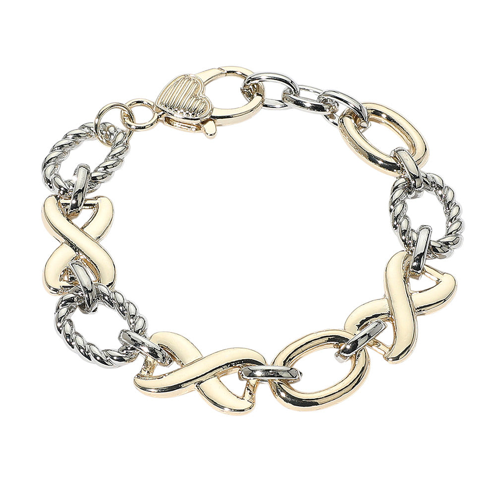 Gold Dipped Metal Chunky Two-Tone Crisscross Oval Ring Link Chain Bracelet M H W ACCESSORIES LLC Gold Dipped Metal Chunky Two-Tone Crisscross Oval Ring Link Chain Bracelet