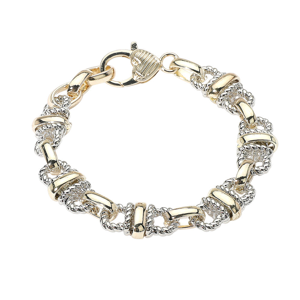 14K Gold Plated Two Tone Rope Chain Link Bracelet M H W ACCESSORIES LLC 14K Gold Plated Two Tone Rope Chain Link Bracelet