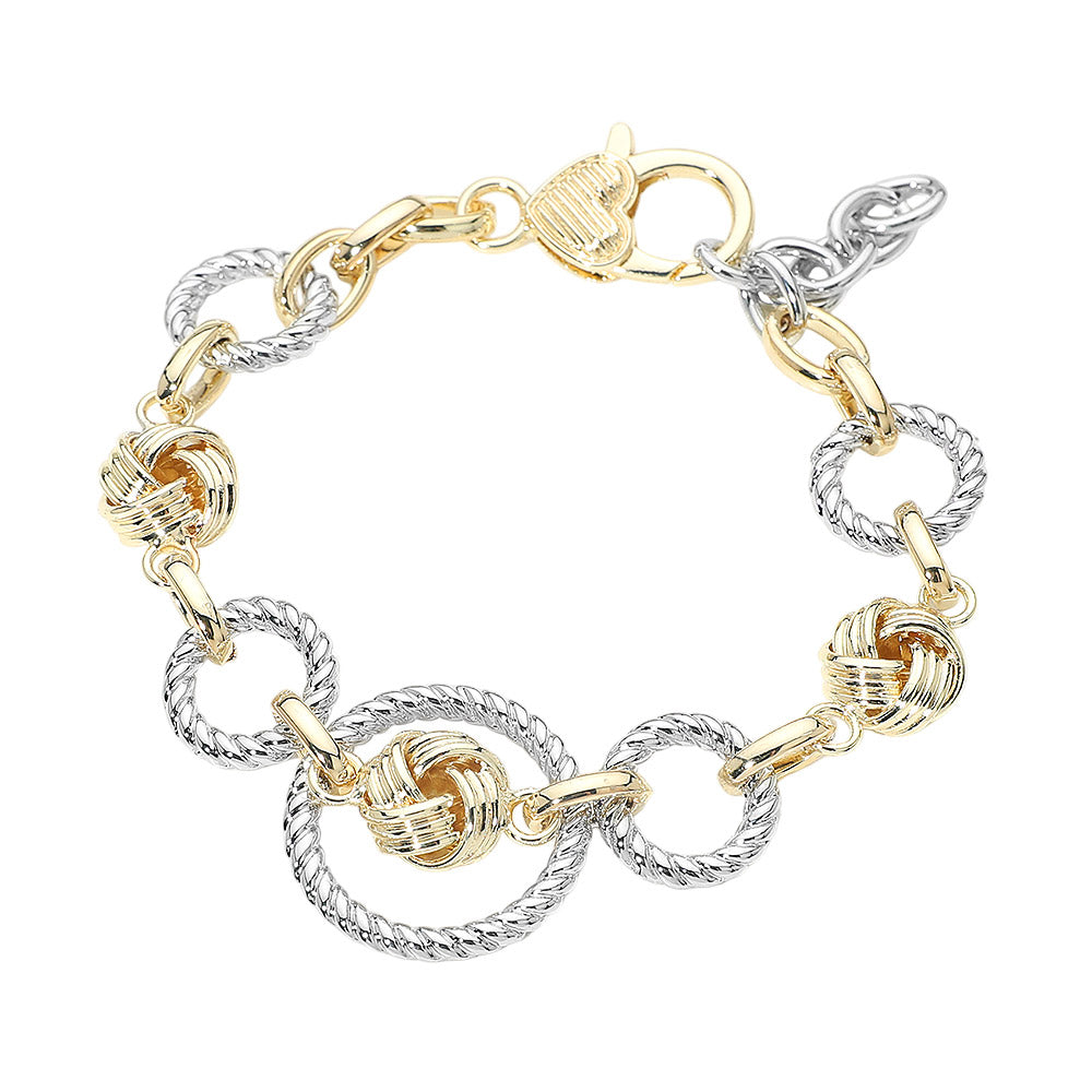 14K Gold Plated Two Tone Textured Mixed Metal Link Necklace Bracelet M H W ACCESSORIES LLC 14K Gold Plated Two Tone Textured Mixed Metal Link Necklace Bracelet