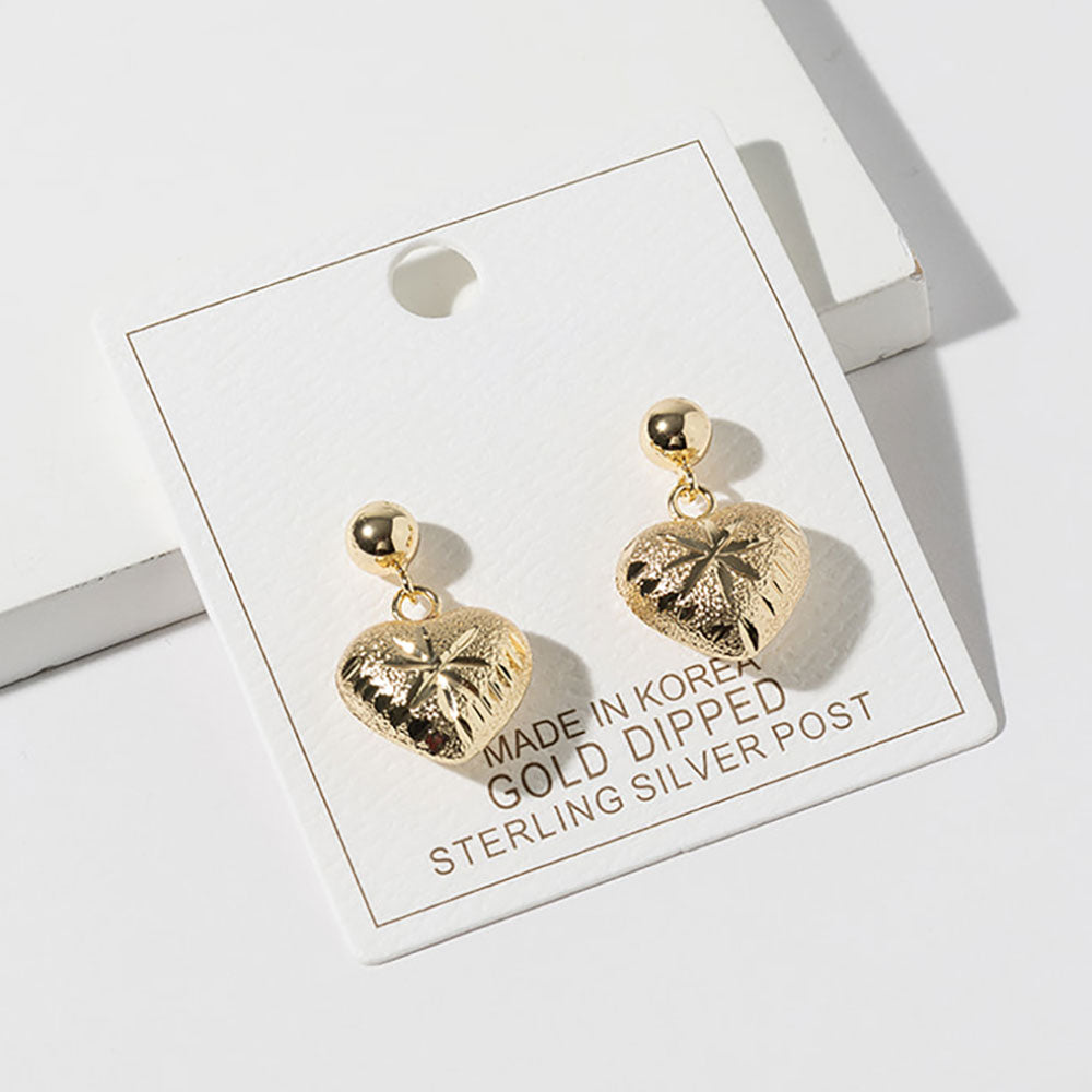 Gold Dipped Puffy Heart Drop Dangle Mini Hoop Earrings M H W ACCESSORIES LLC Gold Dipped Puffy Heart Drop Dangle Mini Hoop Earrings