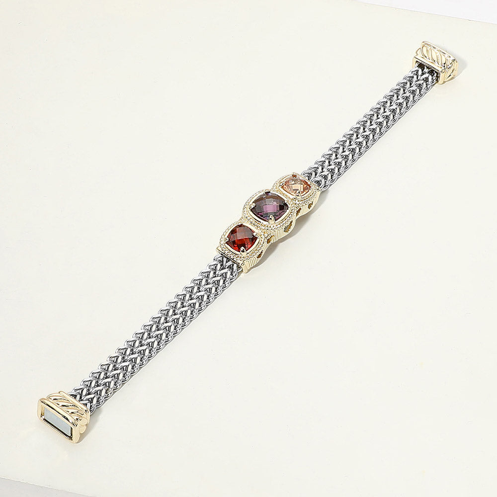 14K Gold Plated Two Tone Triple Colorful CZ Stone Accent Magnetic Bracelet M H W ACCESSORIES LLC 14K Gold Plated Two Tone Triple Colorful CZ Stone Accent Magnetic Bracelet