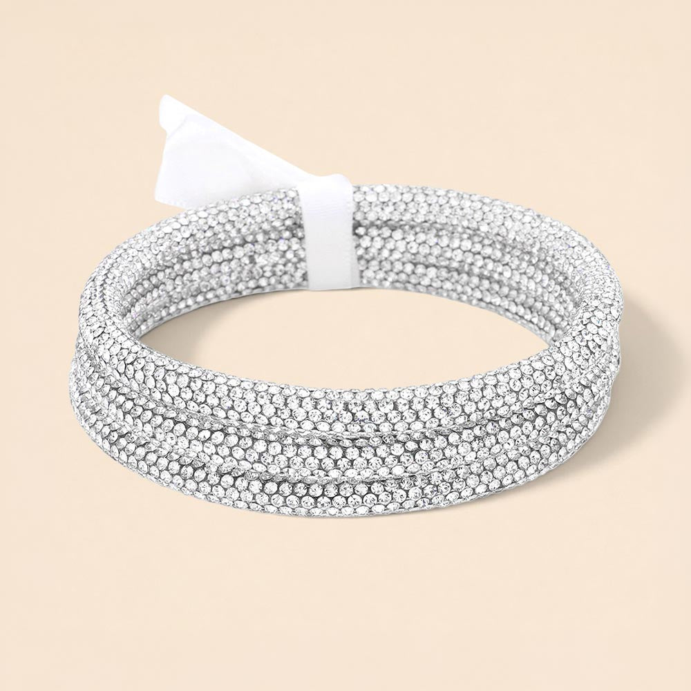 3PCS - Rhinestone Pave Bangle Clear Layered Bracelets M H W ACCESSORIES LLC 3PCS - Rhinestone Pave Bangle Clear Layered Bracelets