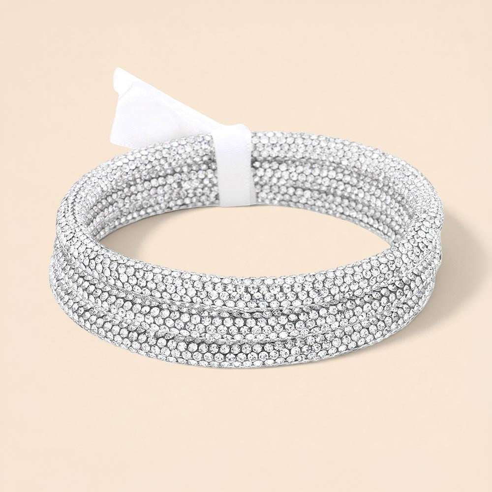 3PCS - Rhinestone Pave Bangle Clear Layered Bracelets M H W ACCESSORIES LLC 3PCS - Rhinestone Pave Bangle Clear Layered Bracelets