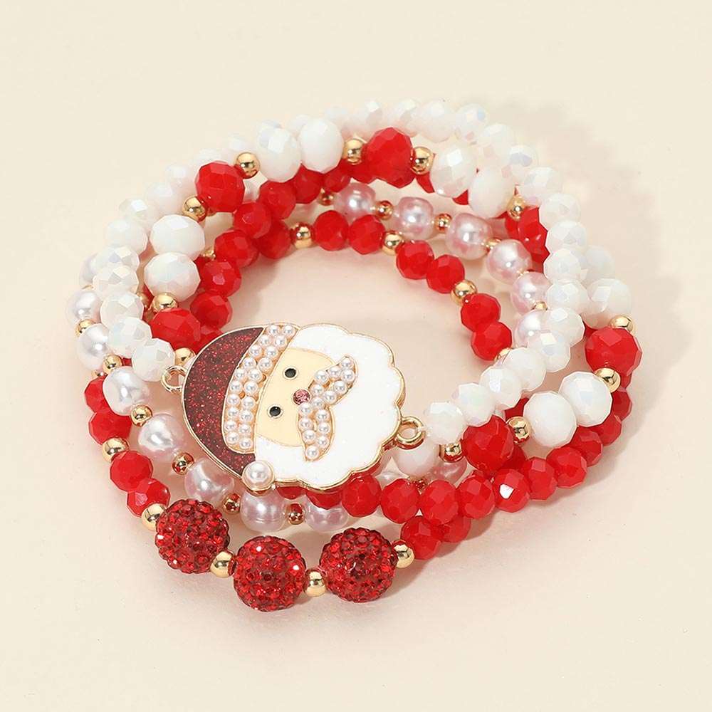 5PCS - Christmas Santa Shamballa Ball Faceted Beaded Stretch Multi Layered Bracelets M H W ACCESSORIES LLC 5PCS - Christmas Santa Shamballa Ball Faceted Beaded Stretch Multi Layered Bracelets