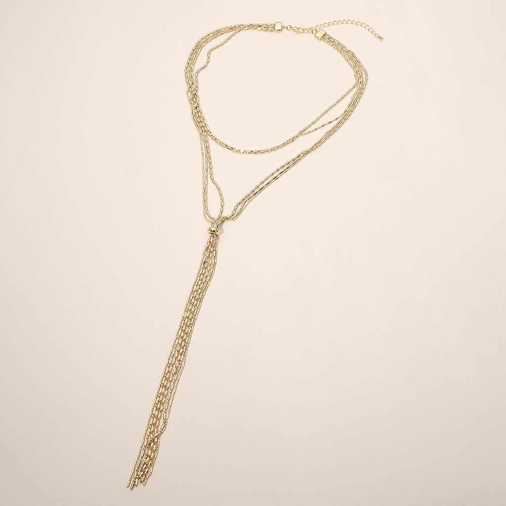 Gold Dipped Multi Chain Tassel Drop Layered Necklace for Women M H W ACCESSORIES LLC Gold Dipped Multi Chain Tassel Drop Layered Necklace for Women