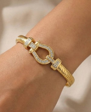 Women's Stainless Steel Pave Horseshoe Bangle Bracelet M H W ACCESSORIES LLC Women's Stainless Steel Pave Horseshoe Bangle Bracelet