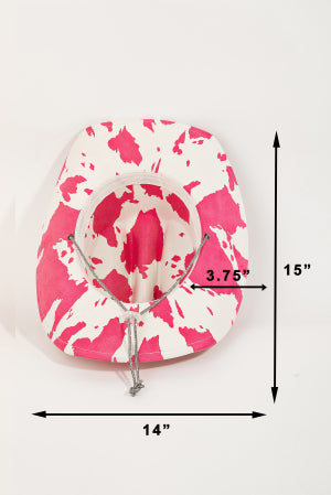 Pink & White Cow Print Draw String Western Cowboy Hat (Copy) - M H W ACCESSORIES LLC