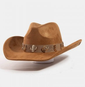 Western Cactus Horseshoe Boots Decor Brown Cowboy Hat