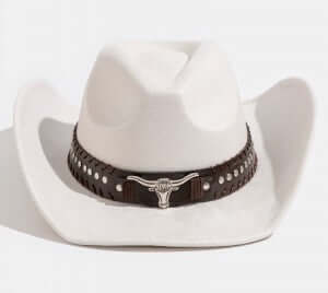 Ivory Studded Western Bull Head Strap Cowboy Hat