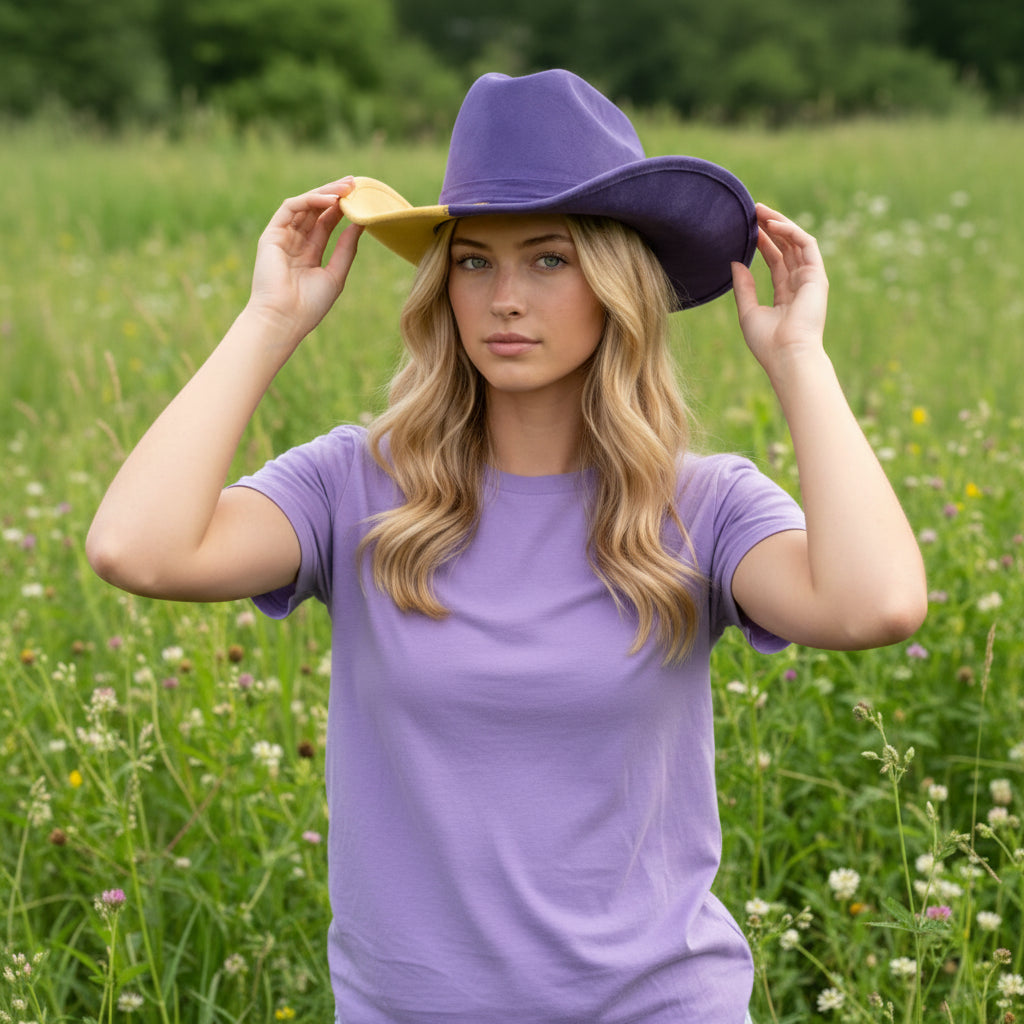 Purple & Gold Gameday Two Tone Block Western Cowboy Hat M H W ACCESSORIES LLC Purple & Gold Gameday Two Tone Block Western Cowboy Hat