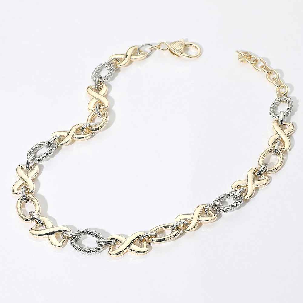14K Gold Plated Chunky Two Tone Crisscross Oval Ring Link Chain Necklace