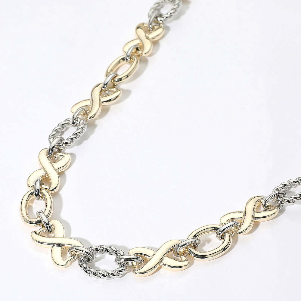 14K Gold Plated Chunky Two Tone Crisscross Oval Ring Link Chain Necklace M H W ACCESSORIES LLC 14K Gold Plated Chunky Two Tone Crisscross Oval Ring Link Chain Necklace