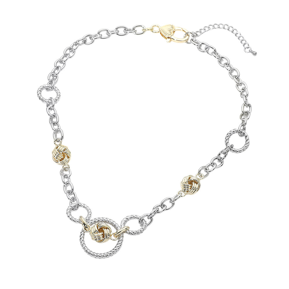 14K Gold Plated Two Tone Textured Mixed Metal Link Necklace M H W ACCESSORIES LLC 14K Gold Plated Two Tone Textured Mixed Metal Link Necklace
