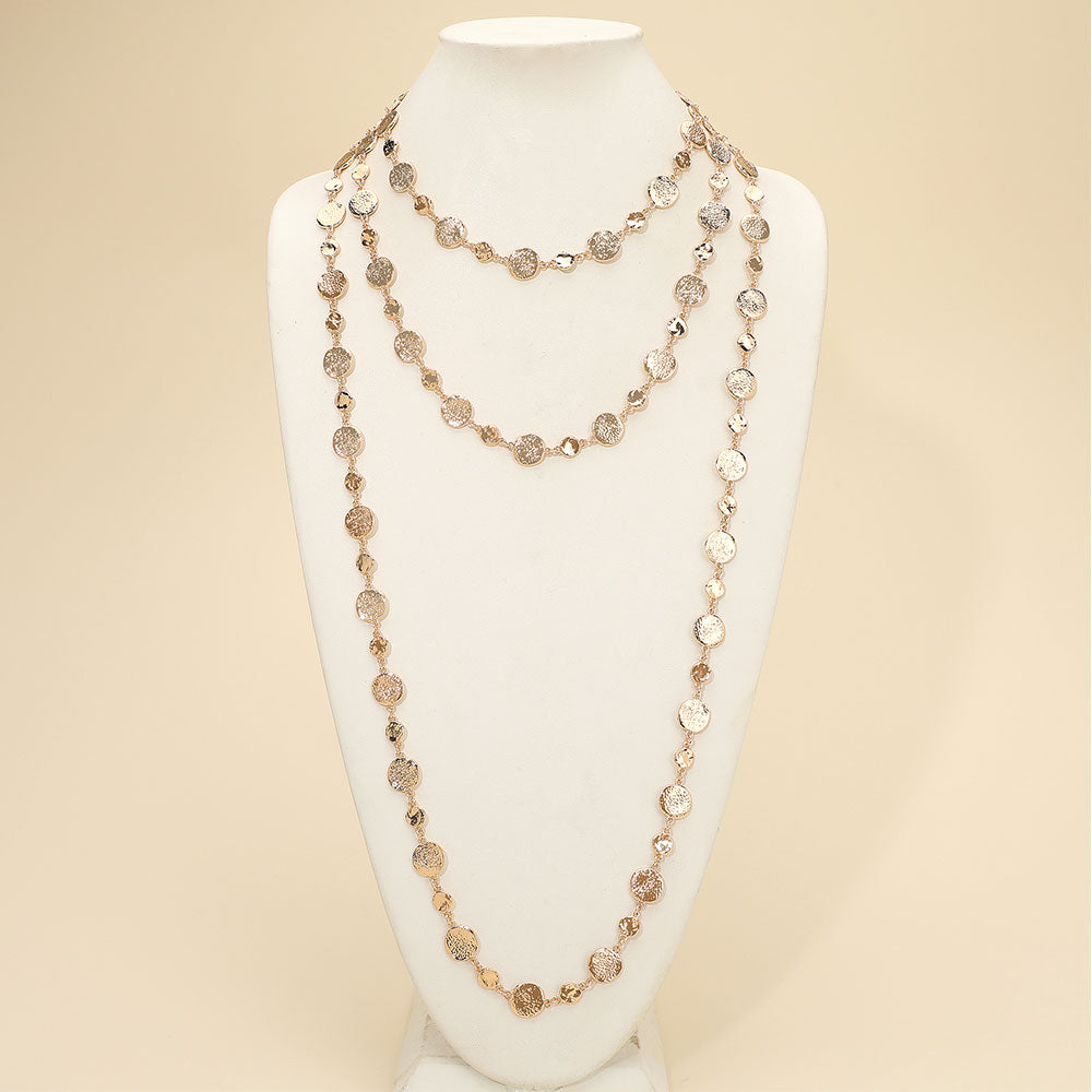 Women's Textured Metal Disc Link Multi Layered Necklace M H W ACCESSORIES LLC Women's Textured Metal Disc Link Multi Layered Necklace