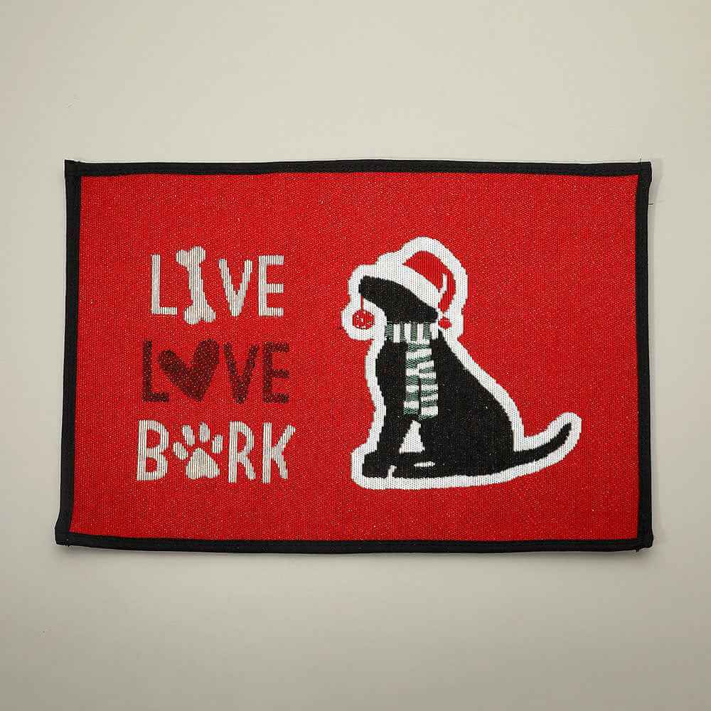 LIVE LOVE BARK Holiday Dog Printed Pet Bowl Mat