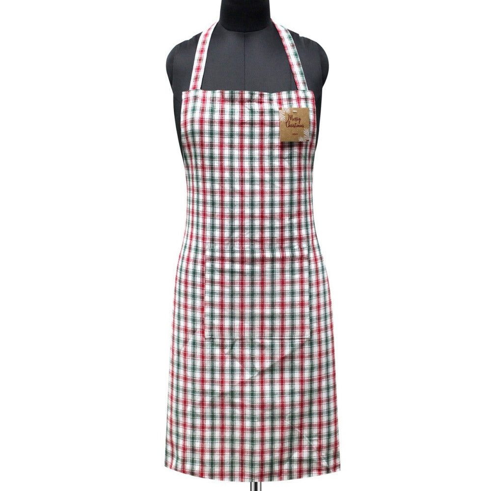 Christmas Classic Checkered Pattern Front Pocket Kitchen Apron