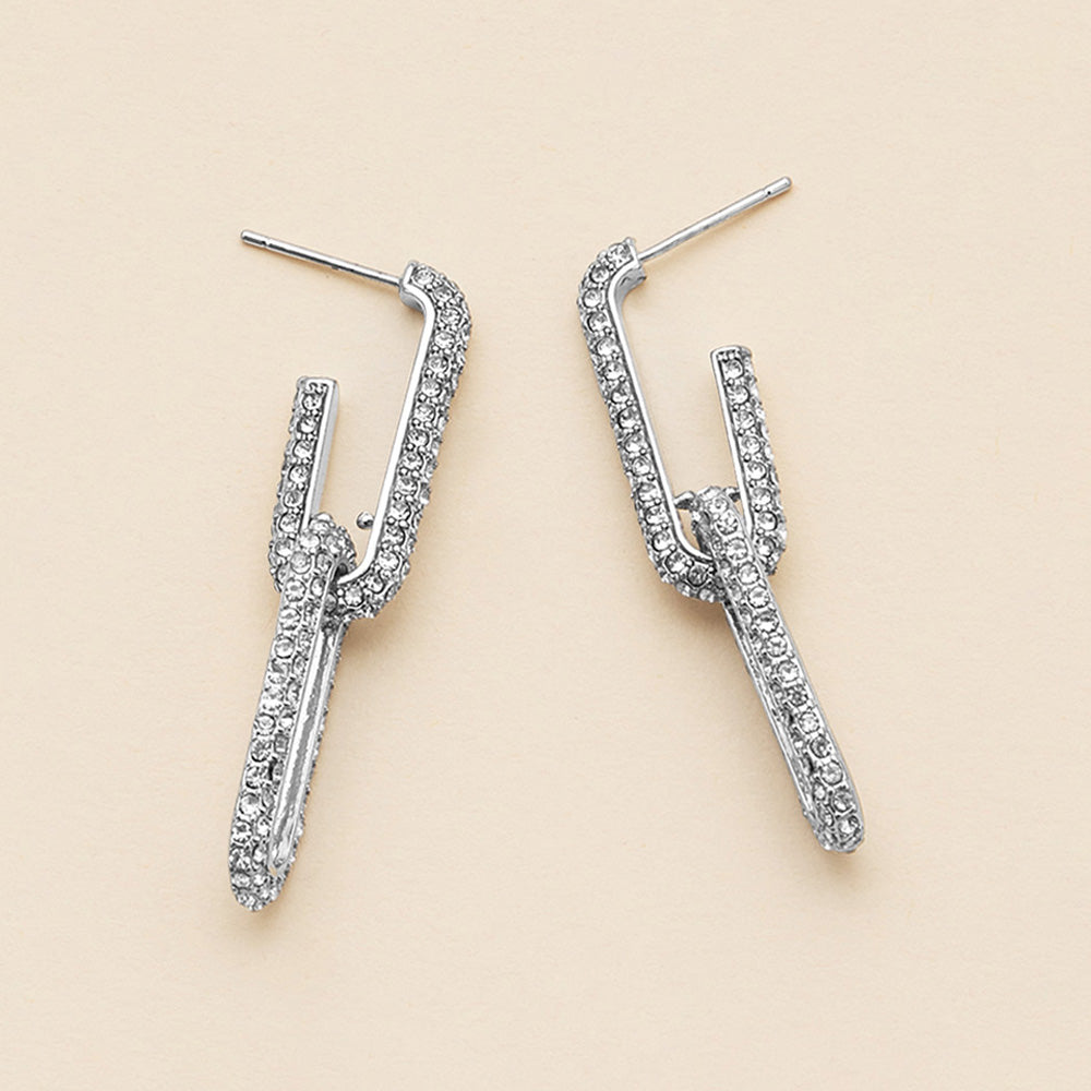 18K White Gold Dipped CZ Stone Paved Paperclip Linked Dangle Earrings M H W ACCESSORIES LLC 18K White Gold Dipped CZ Stone Paved Paperclip Linked Dangle Earrings