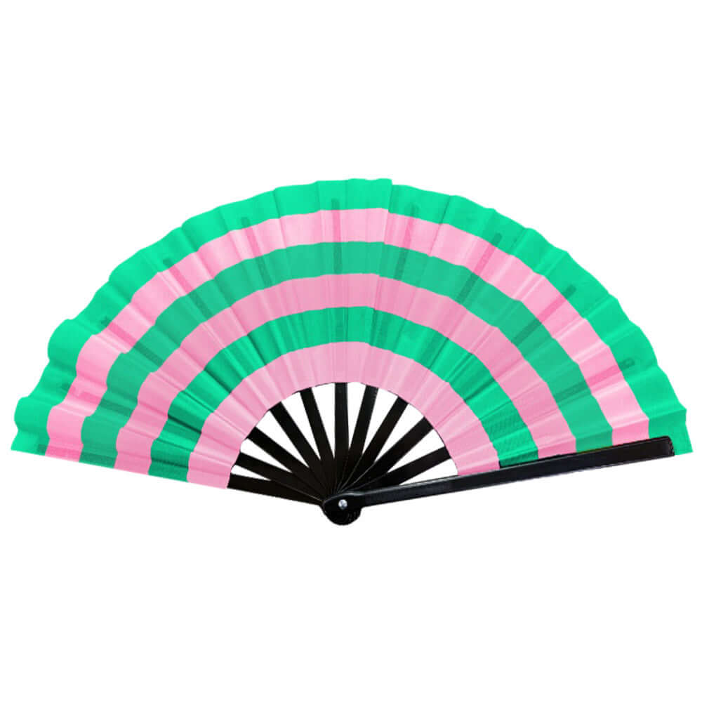 Pink & Green Plain Folding Line Dance Hand Fan