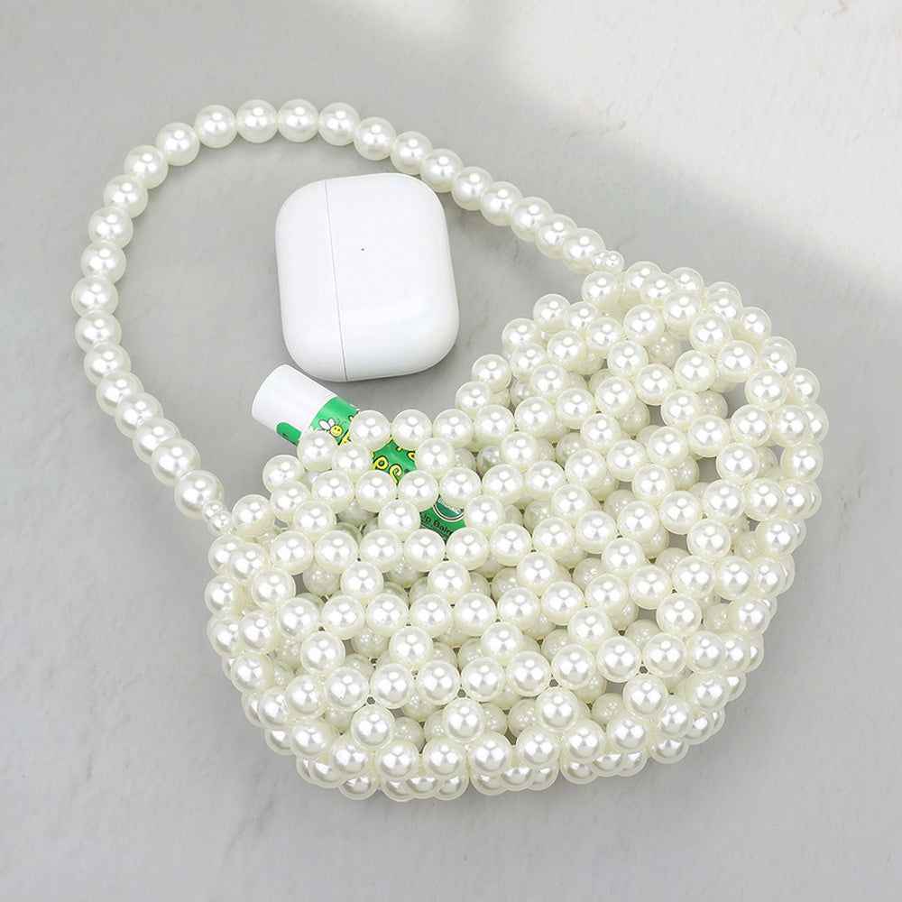 Mini Pearl Heart Cream Beaded HandBag