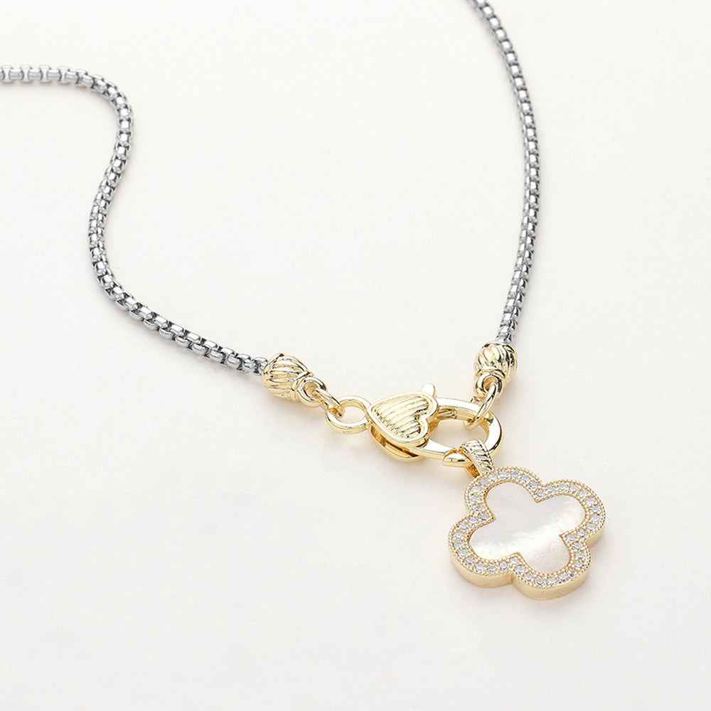 Mother Of Pearl Quatrefoil Pendant Necklace
