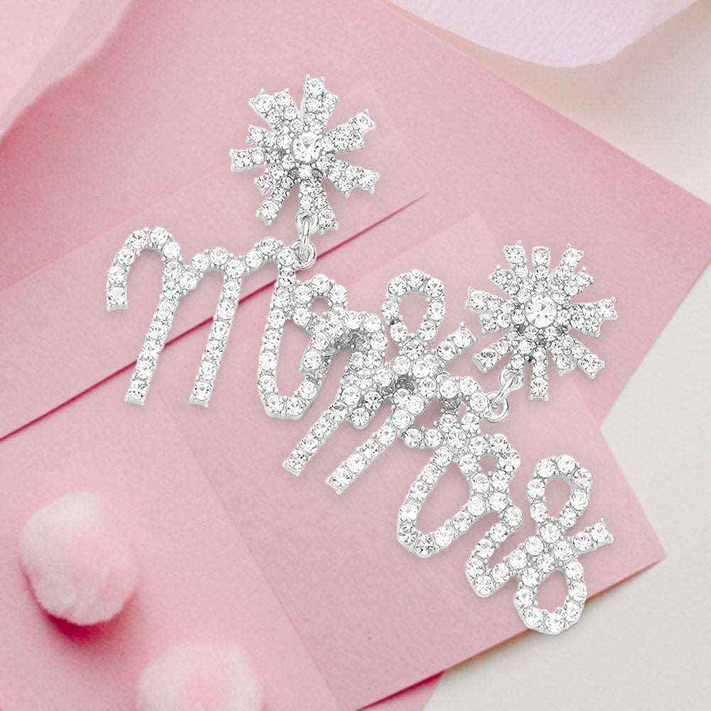 Mrs Rhinestone Embellished Dangle Earrings- M H W ACCESSORIES